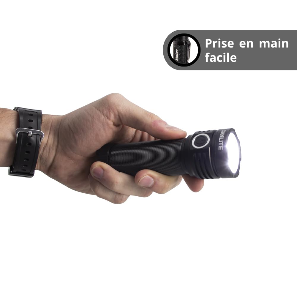 Xanlite - Lampe Torche LED Sans Fil Ultra-Puissante - 1200 Lumens - Mode Power Boost 2500 Lumens - Rechargeable USB - IP44-3 Modes d'Éclairage - 6500K - Blanc Froid