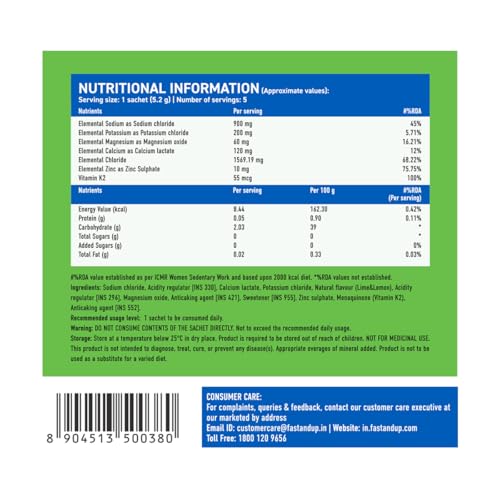 Image of Fast&Up Reload Salts | High Sodium Electrolyte Drink Mix | 900mg Sodium | Zero Sugar, Zero Calories| 5 Electrolytes - Potassium, Magnesium, Calcium & Chloride | Instant Hydration | Vegan, No Preservatives | (5 Sachets, Lemonade)