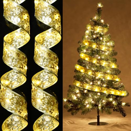 Dailyart Christmas Ribbon Fairy Lights 2 Pack Total 100LED USB&