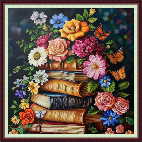 Image of Dooxvey Cross Stitch Kits for Adults Beginners,Full Range of Cross-Stitch Stamped Kits Needlepoint Kits for Beginners Embroidery Kits 11CT Cross Stitch Patterns-Book Colorful Flowers 18x18 inch