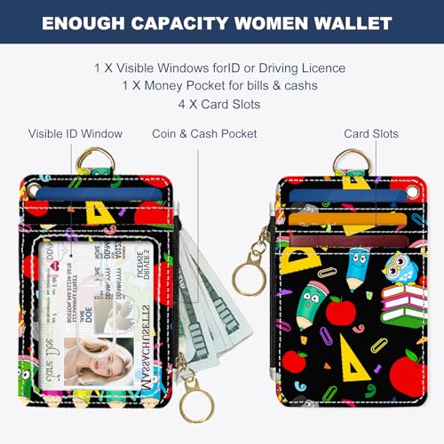 Image of Slim Wallet Credit Card Holder, Colorful Stationery, RFID Wallet Women Cute Small Front Pocket Wallet With Zipper, PU Leather Thin travel RFID Blocking Card Case ID Window,Ladies Gifts