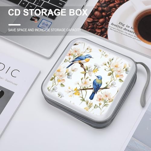 Étui à CD rigide imperméable fleurs et oiseaux pour ranger 40 DVD