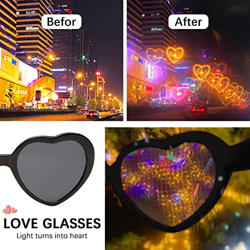 YQVIE Heart Shaped Sunglasses with Heart Effect for Women Light Changing Heart Effect Diffraction Glasses for Party Supplies (Black/White/Red/Pink)2