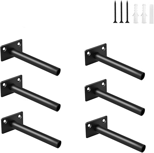 Miniatura 75 de 4 soportes de estante flotante de acero sólido negro de 5 pulgadas, soportes ocultos para estantes flotantes de madera, soporte oculto para estantes