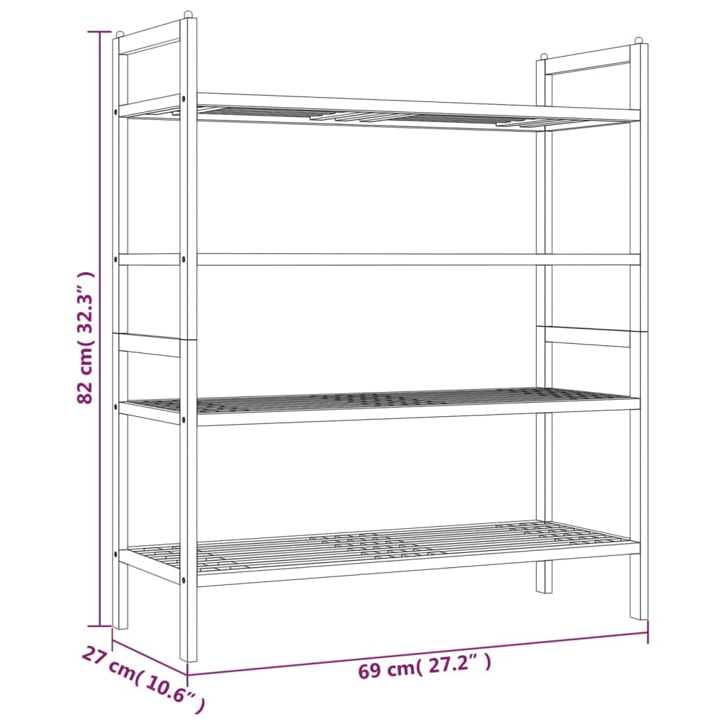 Schuhregal aus massivem Nussbaumholz 69x27x41 cm pro Stück, 2er Set mit 2 Ablagen, stapelbar und schmal für Flur Diele, mit Griffen für Stauraum Ordnung