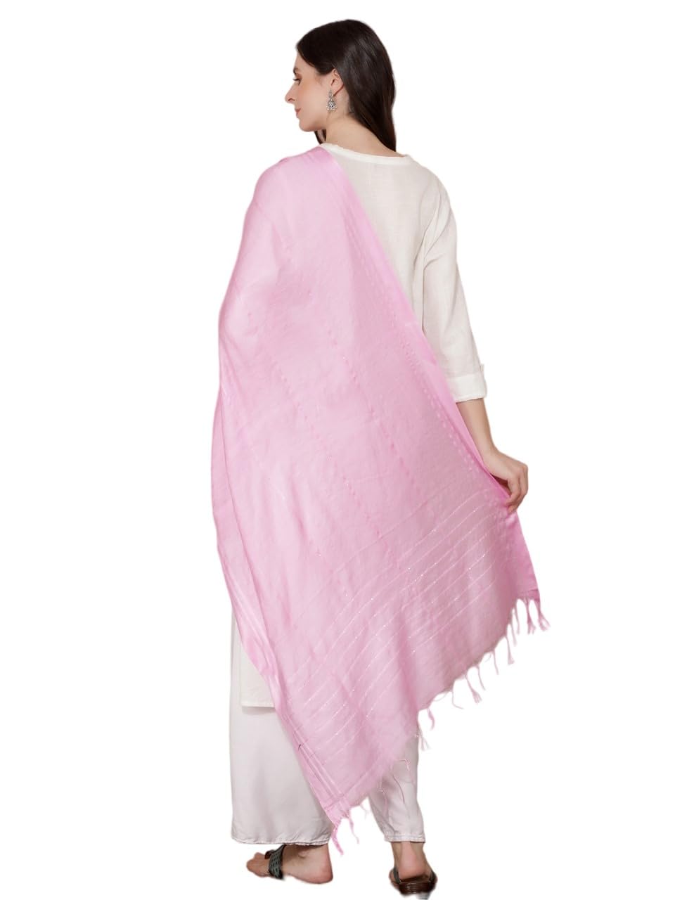a r silk DUPATTA HUB Women's Baby Pink Cotton Woven Dupatta With Sequence Work-picture-27