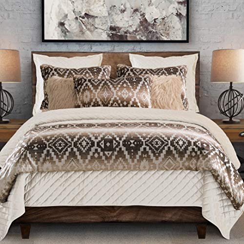Image of Paseo Road Chalet Aztec 3 Piece King Cream Brown Chenille Comforter Set