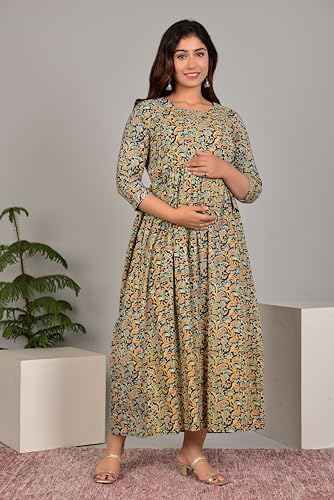Image of Maternity Feeding Kurtis for Women Cotton - Zip Access Nursing Dress | Comfortable Pregnancy Wear | Stylish Feeding Kurti | Soft Cotton Maternity Dresses for Womens