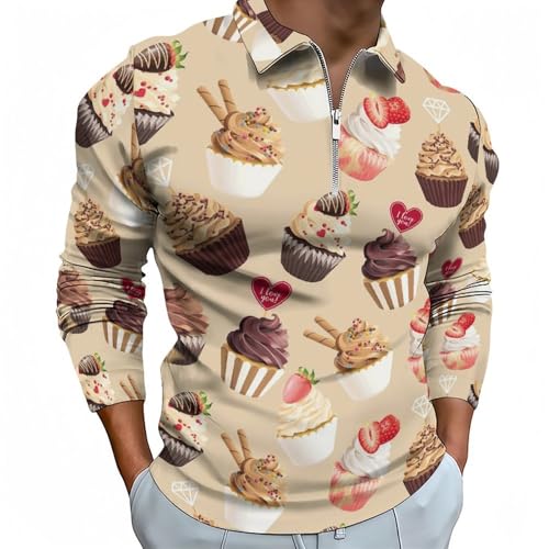 Polo à manches longues pour homme chic au motif cupcake fraise