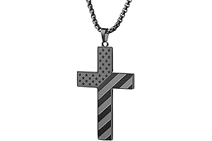 Black Stainless American Flag Cross Necklace for Men