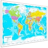 Hambli World Map For Wall – 37” x 26” Large Map of the World Poster - World Map Wall Art For Classroom, Kids & Travel
