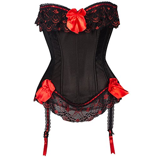 3-5 Days Delivery Women's Sexy Satin Overbust Corset Lace up Busiter Shapewear Outfit Red