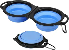 Tigelas Portáteis Dobráveis para Pets 2 em 1 – Comedouro e Bebedouro de Silicone com Mosquetão para Viagens, Passeios e Camping