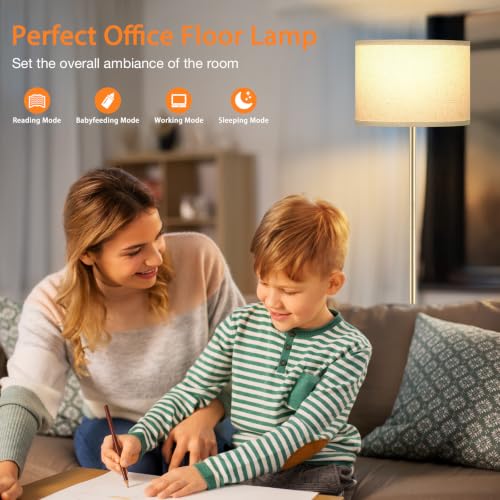 Image of Ambimall 60'' Modern Floor Lamp with Remote, Tall Lamps for Living Room, Bedroom, Office, Dining Room, Beige Shade with Gold Pole(Included Bulb)