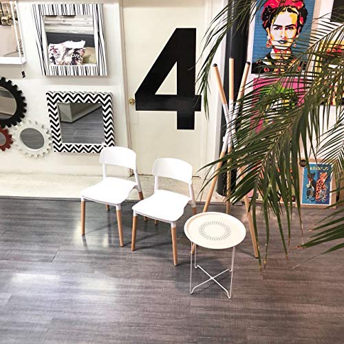 Image of Finch Fox Bella Molded ABS Plastic with Wood & American Mid-Century Styling Armless Side Dining Chairs for Home, Cafe, Restaurents, Living Room Chair in White Color (Set of 6)