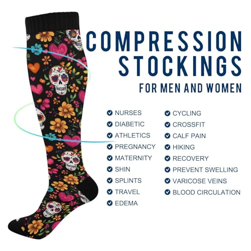 Image of Wusikd Pirate Skulls Compression Socks for Women and Men Circulation Cute Long Socks for Athletic Running 1