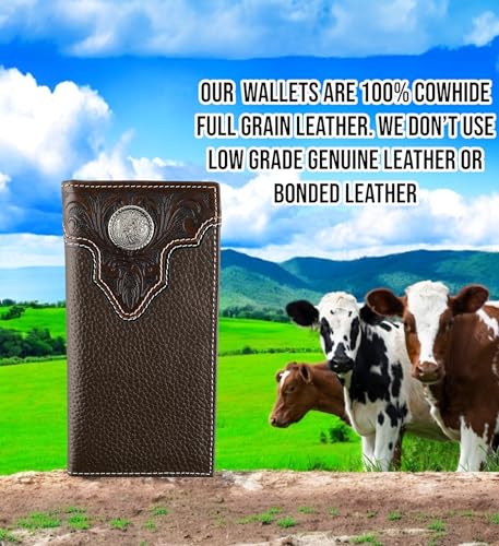 Image of F&L CLASSIC Men's RFID Vintage Look Genuine Leather Long Bifold Wallet Checkbook Wallets,brown,240-81