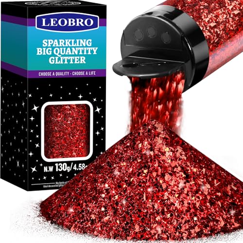 LEOBRO Red Glitter Chunky Glitter for Crafts Resin Art Crafts for Body Face Hair Nail DIY Christmas Decorations Red Flakes