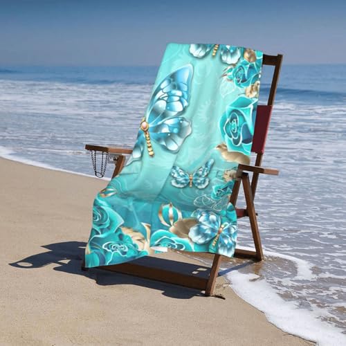 Serviette de bain microfibre bleu clair papillon absorbante - 6