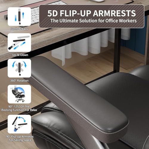 Image of Big and Tall Office Chair with 5D Arms, Fabric & PU Leather Heavy Duty Desk Chair, Adjustable Lumbar Support & Height, Tilt Function, High Back Ergonomic Executive Computer Chair