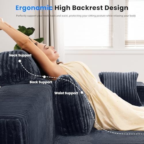 141’’ Cloud Sectional Couch with High Backrest, Convertible U-Shaped Modular Sectional Sofa with Deep Seat, Soft Corduroy Upholstery, Boneless Couches Comfortable for Living Room Bedroom - Thumbnail 4