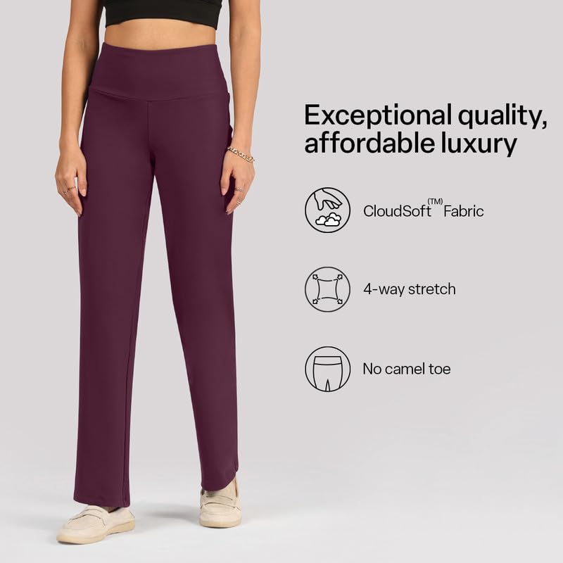 Image of BlissClub Ultimate Straight Pants Trousers for Women with High Waist, Formal Pant for Women Office Wear with Wide Waistband