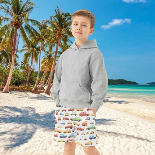 Boys Athletic Shorts with Pockets Cartoon Car Running Basketball Shorts for Youth Elastic Waist Size 7-84