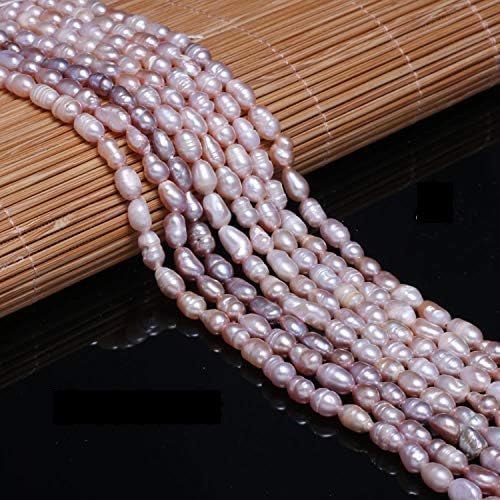 Pearl Beads, Natural Oval Freshwater Cultured Purple Pearl Loose Beads Quality Level A for Jewelry Making Charms Necklace as Gift 5-6 mm 14.2 inches (2 Strands)