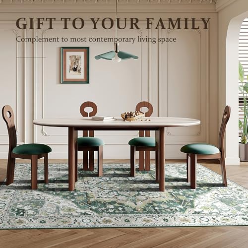 Deerly Green Vintage Area Rug 4x6 Washable Thin Boho Rug for Living Room Bedroom Non-Slip Lightweight Indoor Carpet for Kitchen Entryway Dining Room Office, Green/Multi