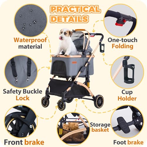 Image of Pet Stroller for Small Dogs Cats, 6 Shock Absorption System