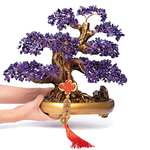 GEMBOURY Natural Amethyst Gemstone Crystal Bonsai Tree of Life...