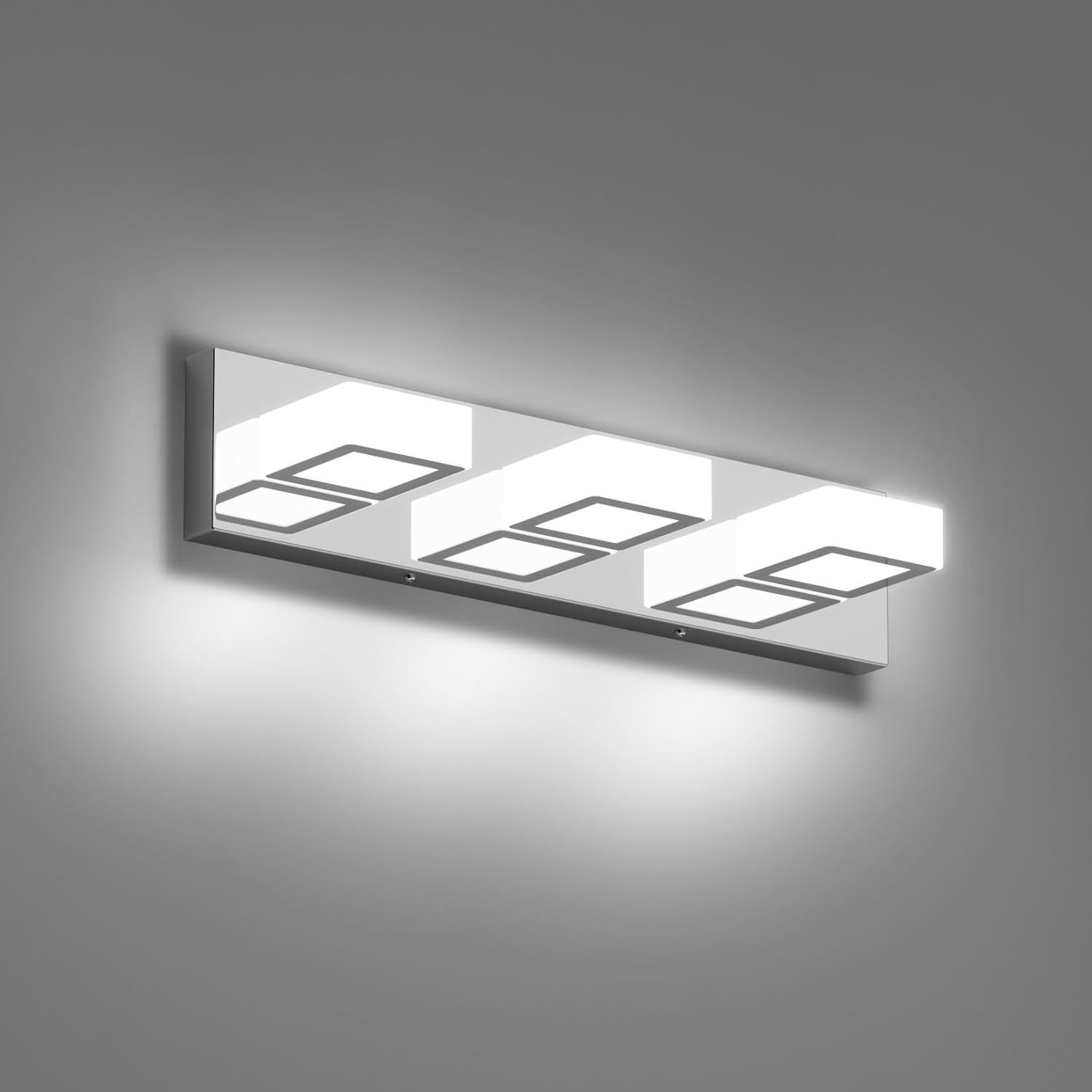 Ralbay Modern LED Bathroom Vanity Lights Silver Modern Acrylic Bathroom Wall Lighting Fixtures Over Mirror (White Light 6000K) Silver 20 inch