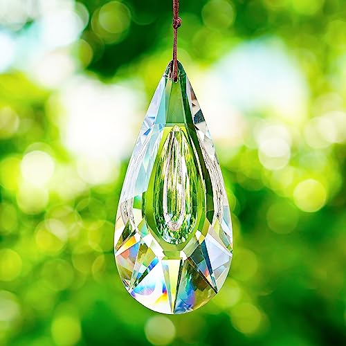 5\" Hanging Crystal Prism Suncatcher Ornament Faceted Clear Crystal Drop Rainbow Maker Pendant for Window Garden Decor Ornament for Christmas Tree