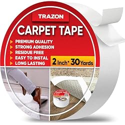 Trazon Carpet Tape Double Sided - Rug Tape Grippers for Hardwood Floors and Area Rugs - Carpet Binding Tape Strong Adhesive and Removable, Heavy Duty Stickers Tape, Residue Free 2 Inch / 30 Yards