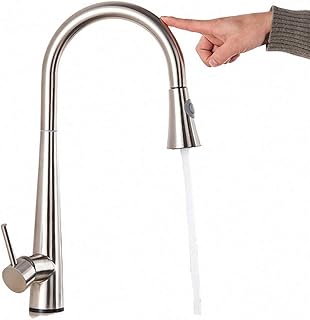 IUYJVR Robinet de Cuisine Blanc Robinets de mélangeur de Cuisine coulissants Blancs Robinets de mélangeur de Mode de pulvérisation à capteur Intelligent Noir