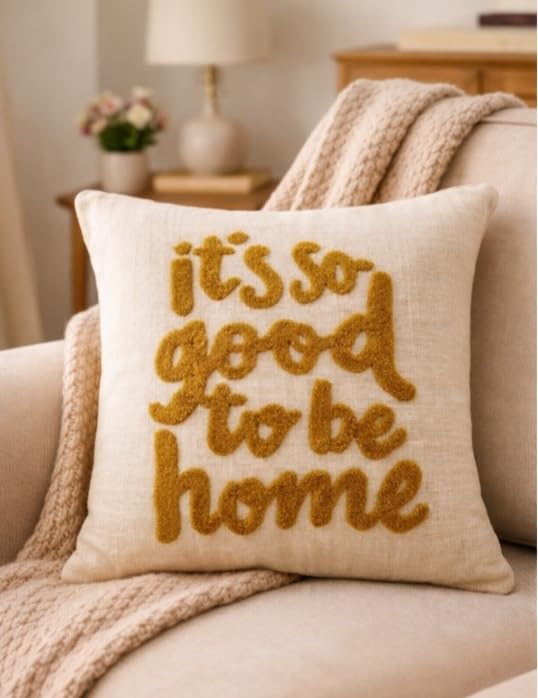 Cotton Cushion Covers Pack of 1 Pieces | 16x16 Inch Beige & Yellow Textured Handloom with Tassels | Square Pillow Covers for Sofa, Diwan, Living Room, Bedroom, Chair, Car-image-2