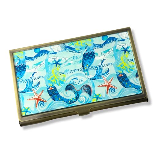 Value Arts Meerjungfrauen & Seestern Kartenetui, Messing & Glas, professionell, 9,5 cm B x 5,7 cm L, mehrfarbig, 3.75, Nautisch Cover
