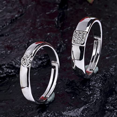Karatcart Platinum Plated Silver Crystal Elegant Couple Adjustable Ring Gift for Men and Women - Image 2