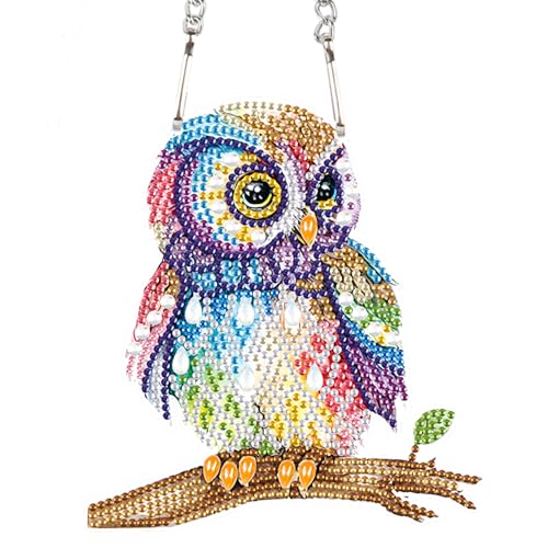 Image of AiYuanzsh Owl Diamond Painting Hanging Pendant Kit, 19 cm, Acrylic, Wall Mount, Mosaic Crafts, Home Decor, Indoor, Unisex