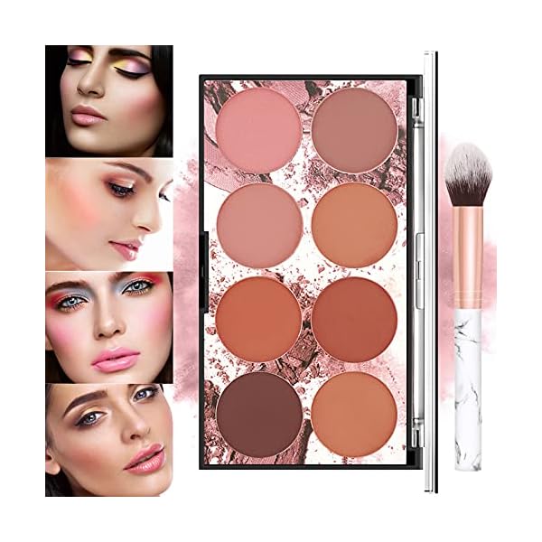 NewBang 8 Colors Blush Palette, Matte Mineral Blush Powder Bright Shimmer Face Blush,Contour and Highlight Blush Palette,Professional Facial Beauty Cosmetic Makeup Blush