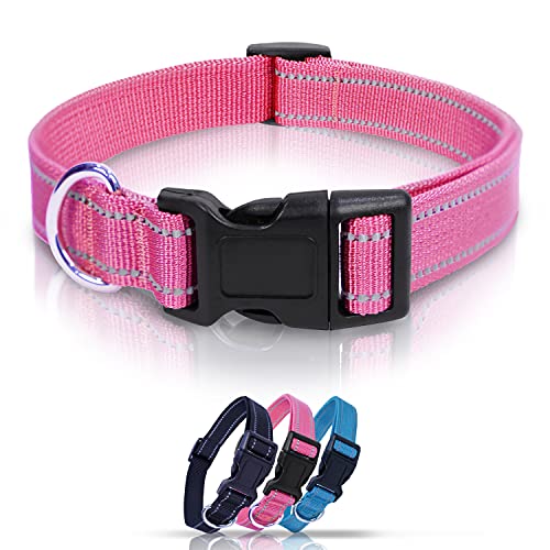 Winchester Reflective Dog Collar for Medium Dogs, Soft Breathable Nylon Pet Collar Adjustable with Buckle, Pink