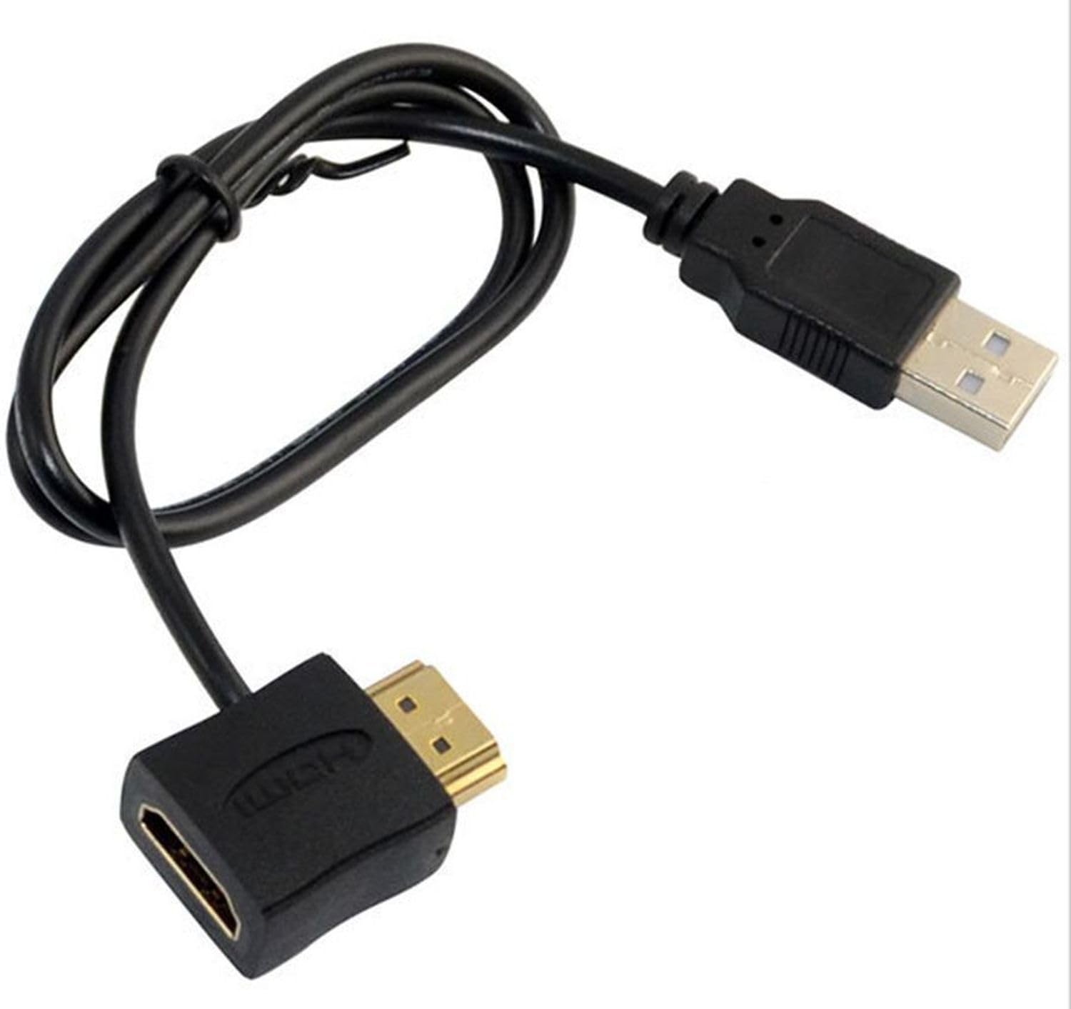 AYMBH HDMI Male to Female Connector + USB 2.0 Male to HDMI Charger Cable Splitter Adapter Extension, Black, 50 centimeters