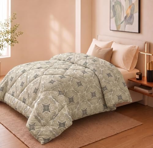 Image of HOMEKART 220 GSM Reversible Microfiber AC Comforter /Duvets for Mild Winter | All Season Single Size 3 Layered Quilted Blanket for Single Bed (230 cm x 150 cm,Grey Star)