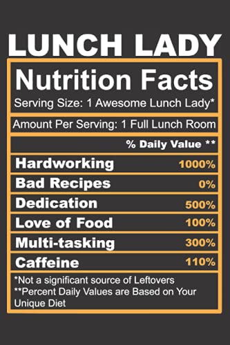 Lunch lady nutrition facts serving size 1 awesome lunch lady amount per serving 1 full lunch room perfect school cafeteria lunch lady notebook: Cafeteria workers gifts notebook