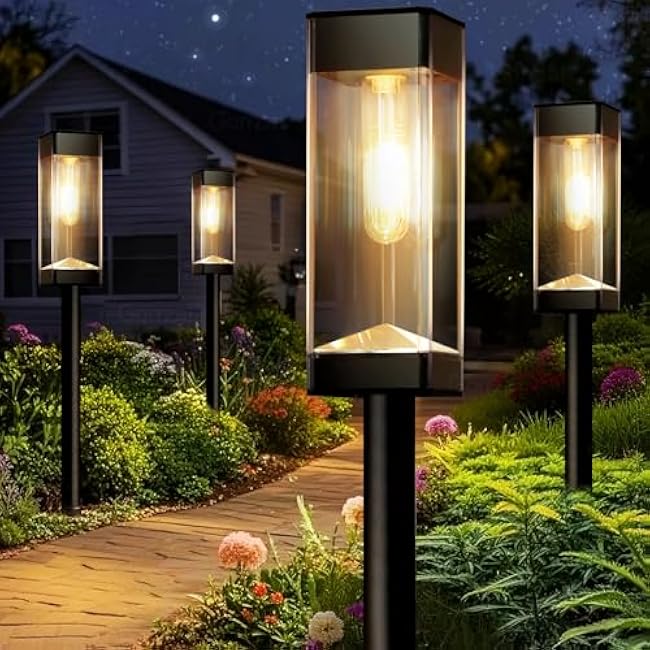 Bright Solar Pathway Lights Outdoor 8 Pack Solar Lights Outdoor LED Waterproof with 3000K Tungsten Filament Bulb Landscape Lighting for Yard, Driveway, Garden, Walkway, Lawn, Path