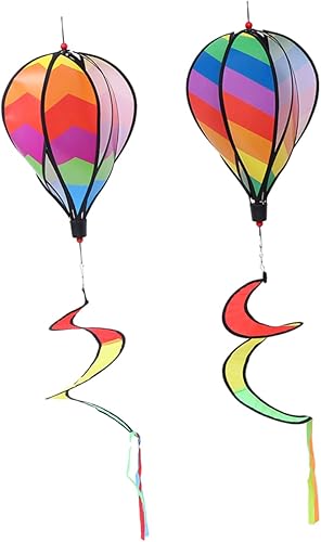 Miniatura 1 de Yardwe Globo de aire caliente viento al aire libre 2pcs jardín molino ornamento arco iris Windsock decoración de patio