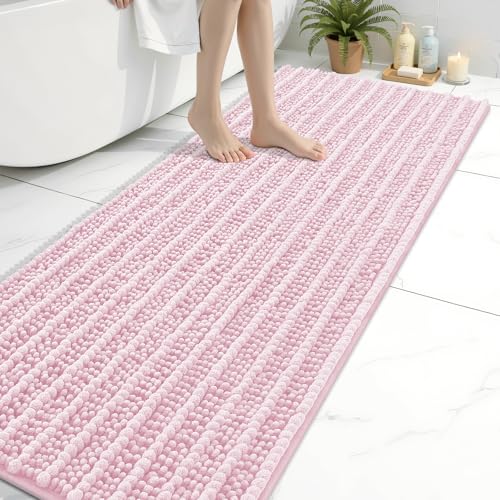 Image of Arotive Luxury Bathroom Ruuner Rugs 70x24, Extra Soft Thick Absorbent Shaggy Chenille Bath Rugs, Machine Wash Dry, Bath Mats for Bathroom Floor, Tub and Shower, Home Decor Accessories, Pink