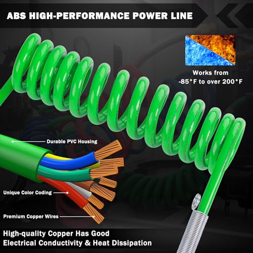 Image of CheeMuii 15 FT Coiled Semi Truck Air Lines Kit with Tender Spring Kit and Gladhands with Handles & Holder 3-in-1 Air Brake Hoses & 7 Way Trailer Cord for Semi Truck Trailer Tractor