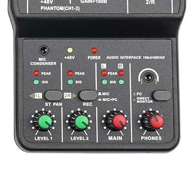 Professional Audio Mixer Console Interface, 2 Channel Mixer Interface DJ Console DJ Studio Streaming System Interface with USB, Bluetooth, Digital MP3 Computer Input, 48V Phantom Power,FX 16-BIT