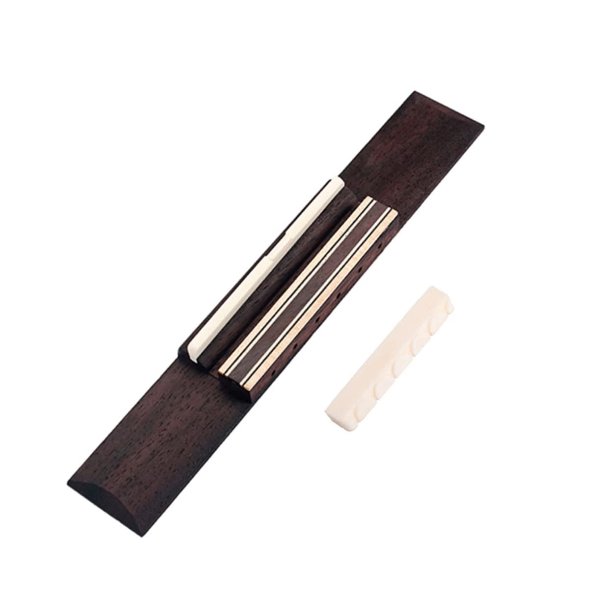 BESPORTBLE Replacement Cattle Bone Guitar Bridge Saddle Nut Kit for Acoustic Folk Guitar Durable Rosewood Bridge Accessories for DIY Guitar Repair and Enhancement